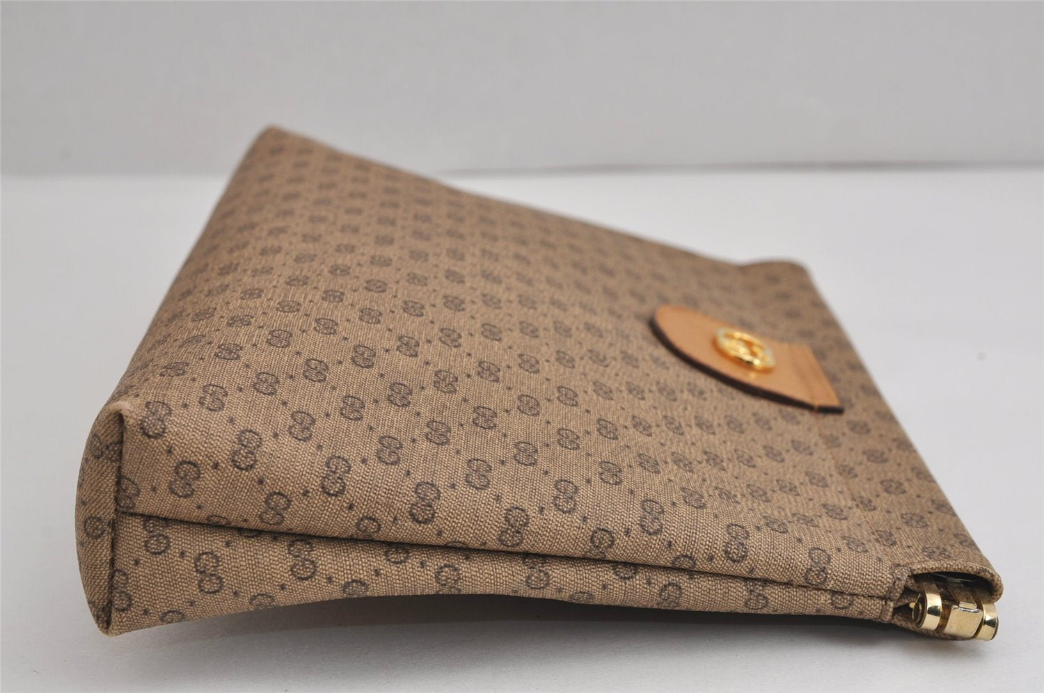 Authentic GUCCI Vintage Micro GG PVC Leather Clutch Hand Bag Purse Brown 6630J