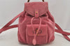 Authentic GUCCI Vintage Bamboo Drawstring Backpack Suede Leather Pink 6632J