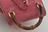 Authentic GUCCI Vintage Bamboo Drawstring Backpack Suede Leather Pink 6632J