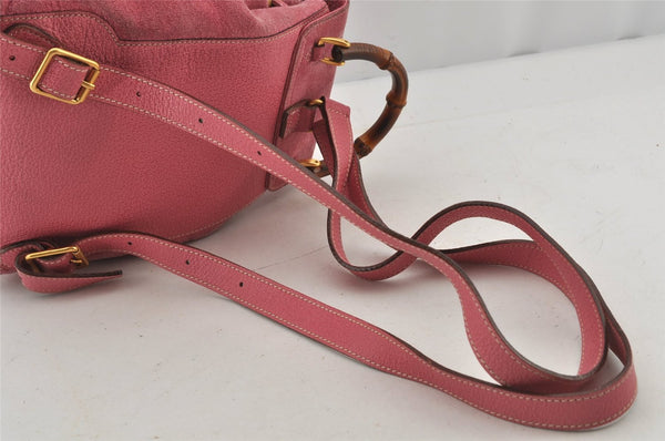Authentic GUCCI Vintage Bamboo Drawstring Backpack Suede Leather Pink 6632J