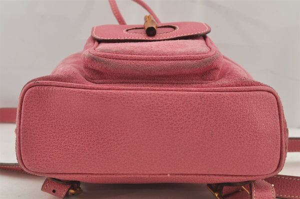 Authentic GUCCI Vintage Bamboo Drawstring Backpack Suede Leather Pink 6632J