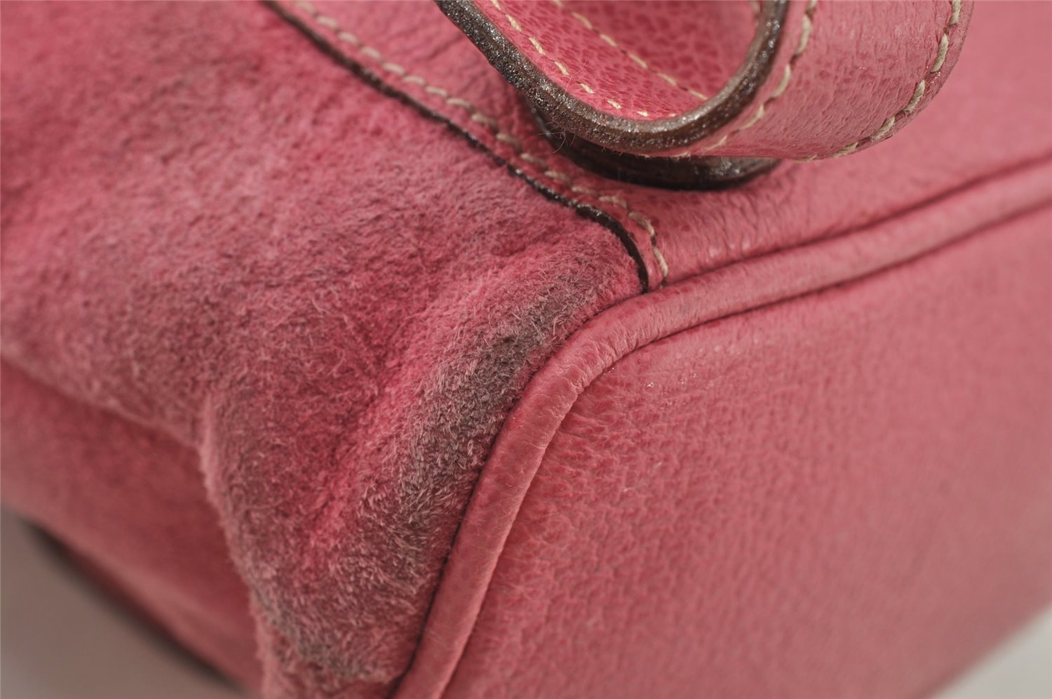 Authentic GUCCI Vintage Bamboo Drawstring Backpack Suede Leather Pink 6632J