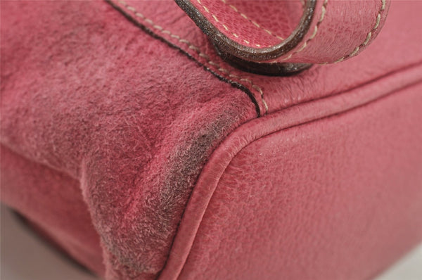 Authentic GUCCI Vintage Bamboo Drawstring Backpack Suede Leather Pink 6632J