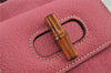 Authentic GUCCI Vintage Bamboo Drawstring Backpack Suede Leather Pink 6632J