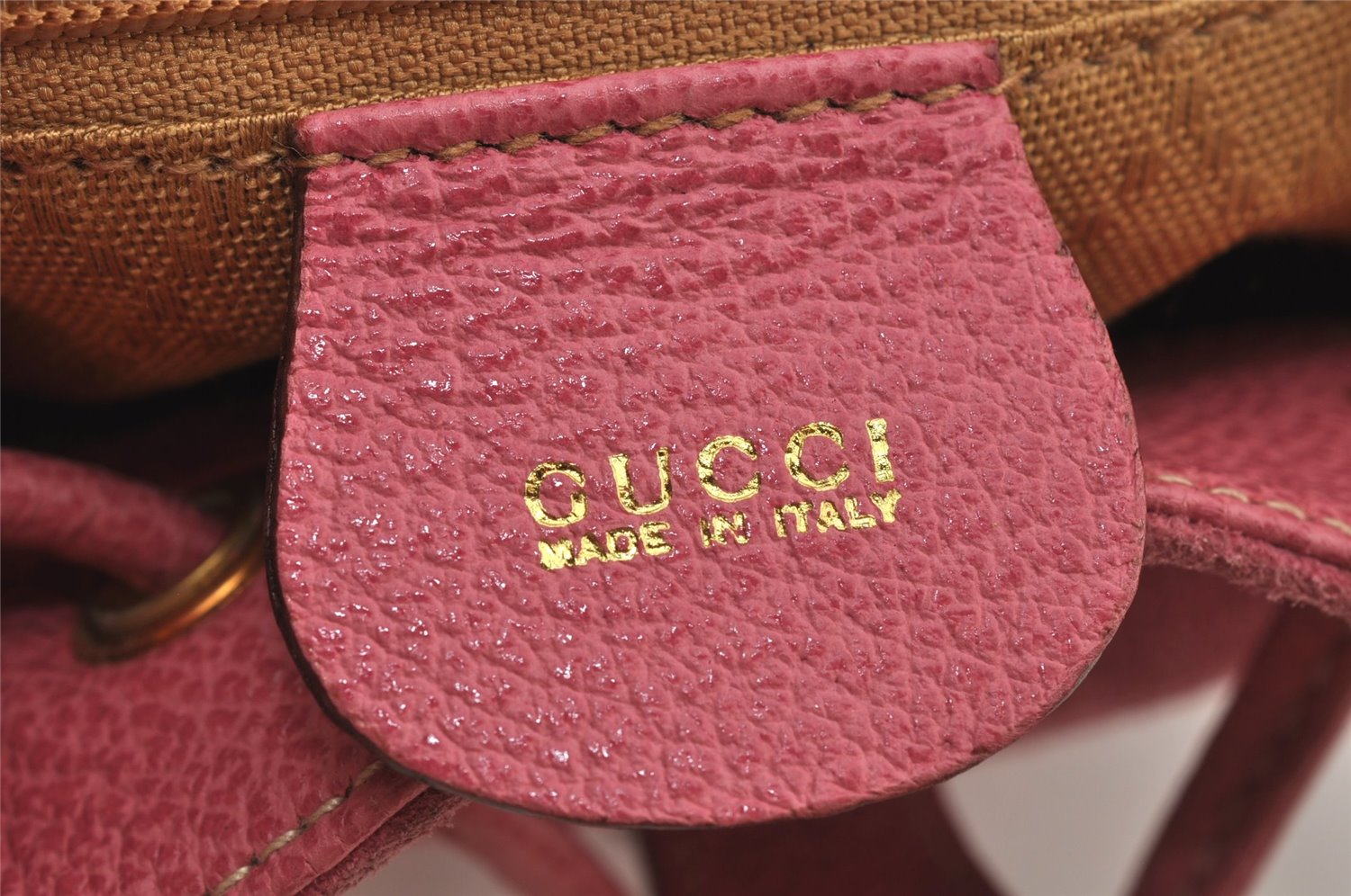 Authentic GUCCI Vintage Bamboo Drawstring Backpack Suede Leather Pink 6632J