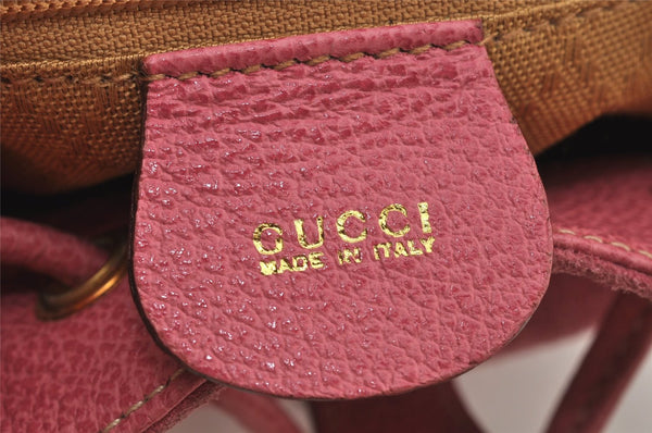 Authentic GUCCI Vintage Bamboo Drawstring Backpack Suede Leather Pink 6632J