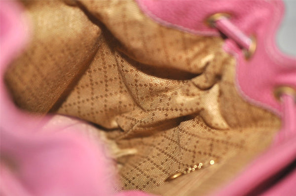 Authentic GUCCI Vintage Bamboo Drawstring Backpack Suede Leather Pink 6632J