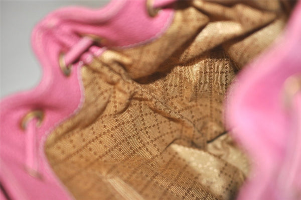 Authentic GUCCI Vintage Bamboo Drawstring Backpack Suede Leather Pink 6632J