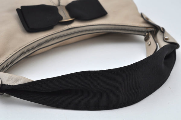 Authentic Salvatore Ferragamo Vara Ribbon Shoulder Hand Bag Leather Beige 6635I