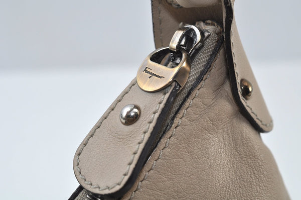 Authentic Salvatore Ferragamo Vara Ribbon Shoulder Hand Bag Leather Beige 6635I