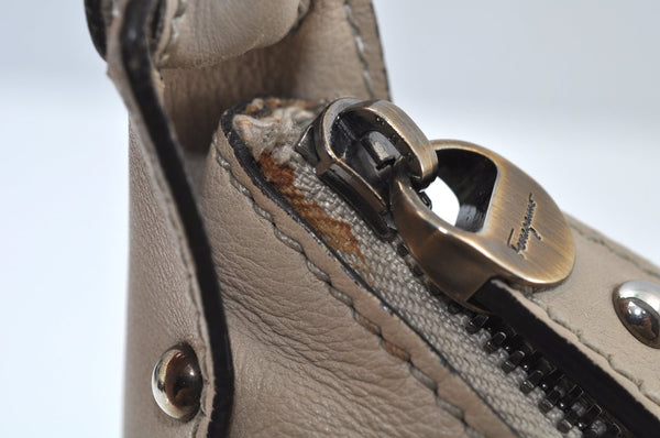 Authentic Salvatore Ferragamo Vara Ribbon Shoulder Hand Bag Leather Beige 6635I