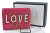 Auth GUCCI GG Marmont LOVE Double G Bifold Wallet Velour 466492 Pink Box 6637I