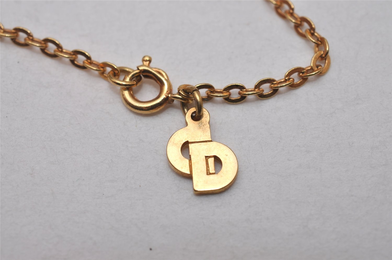 Authentic Christian Dior Gold Tone Chain Pendant Necklace CD 6638I