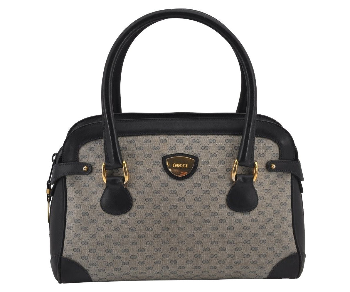 Authentic GUCCI Vintage Micro GG PVC Leather Hand Bag Purse Navy Blue Junk 6638J