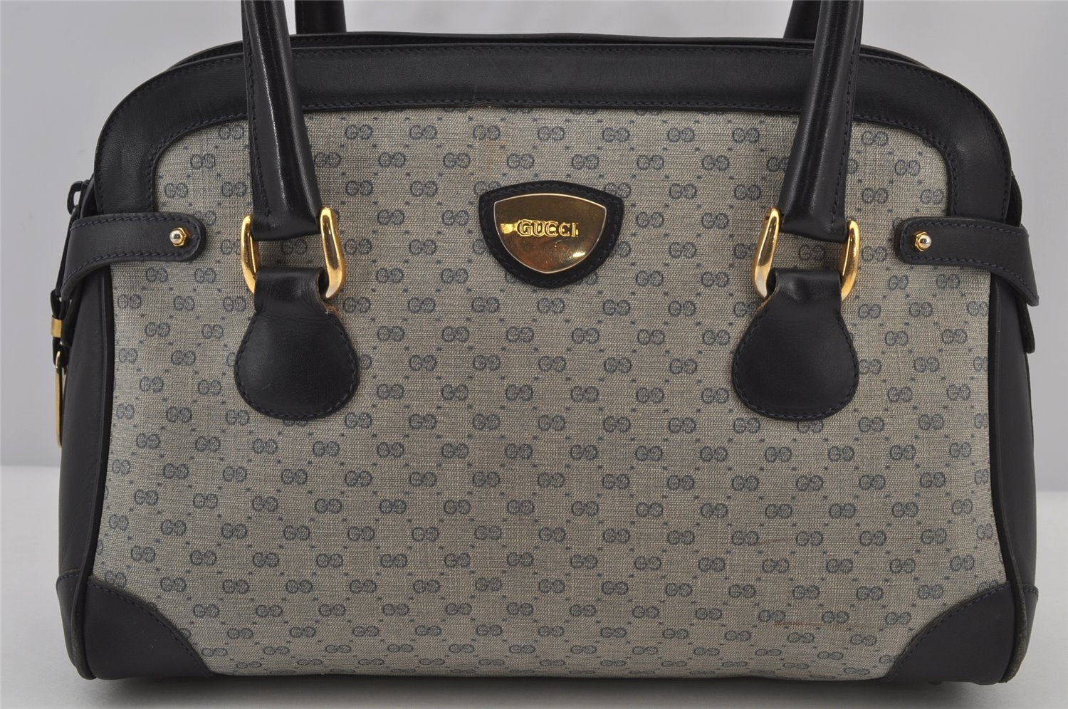 Authentic GUCCI Vintage Micro GG PVC Leather Hand Bag Purse Navy Blue Junk 6638J