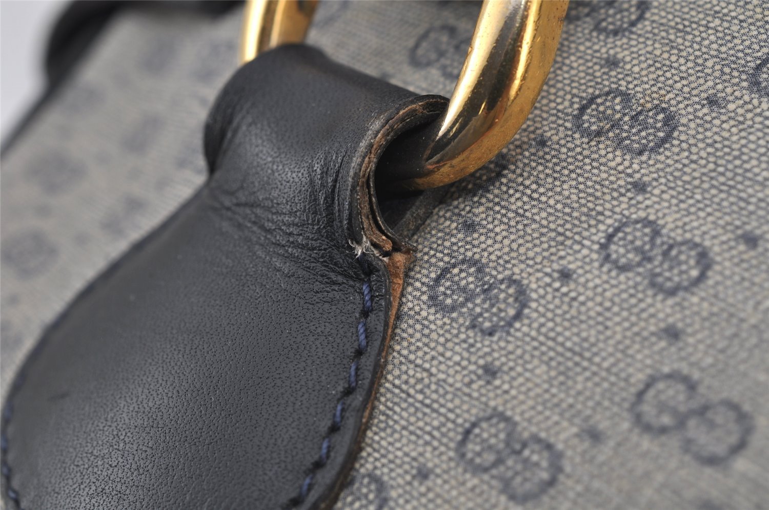 Authentic GUCCI Vintage Micro GG PVC Leather Hand Bag Purse Navy Blue Junk 6638J