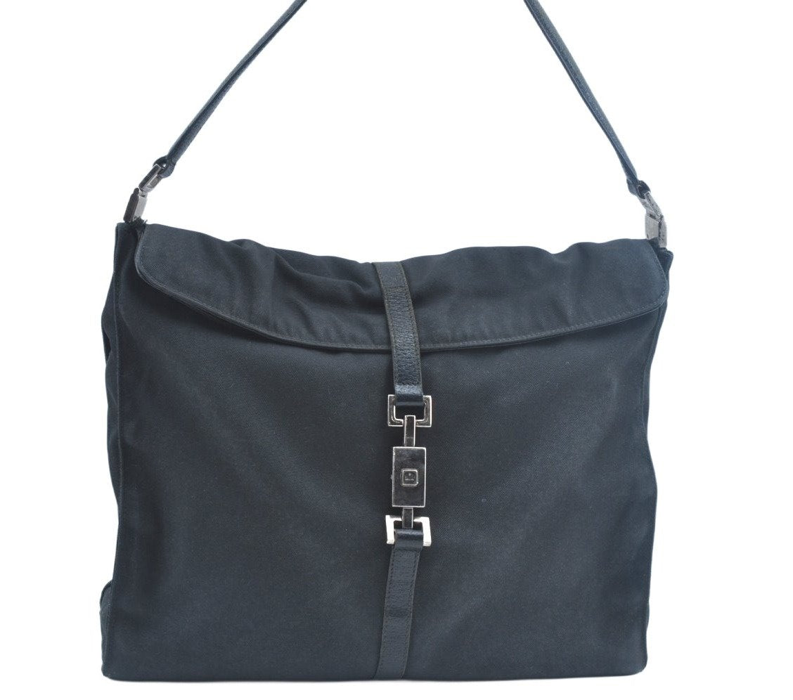 Authentic GUCCI Jackie Shoulder Hand Bag Nylon Leather 0013355 Black 6639J