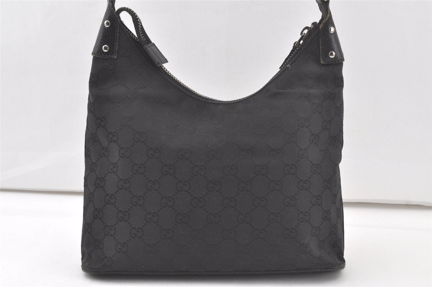 Authentic GUCCI Shoulder Hand Bag Purse GG Canvas Leather 115003 Black 6639K