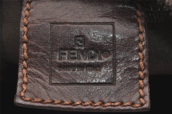 Authentic FENDI Vintage Zucca Hand Bag Pouch Purse Nylon Leather Brown 6640J