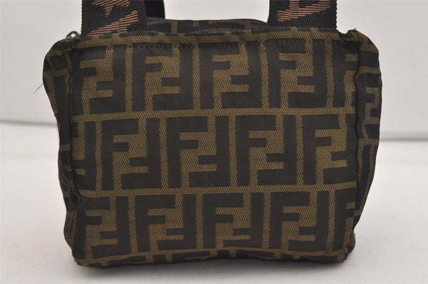 Authentic FENDI Vintage Zucca Hand Bag Purse Nylon Leather Brown 6641J