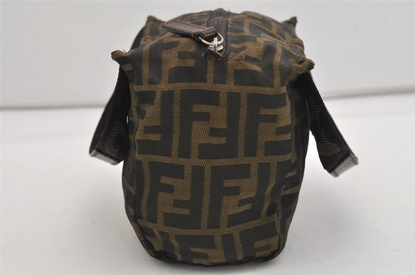 Authentic FENDI Vintage Zucca Hand Bag Purse Nylon Leather Brown 6641J