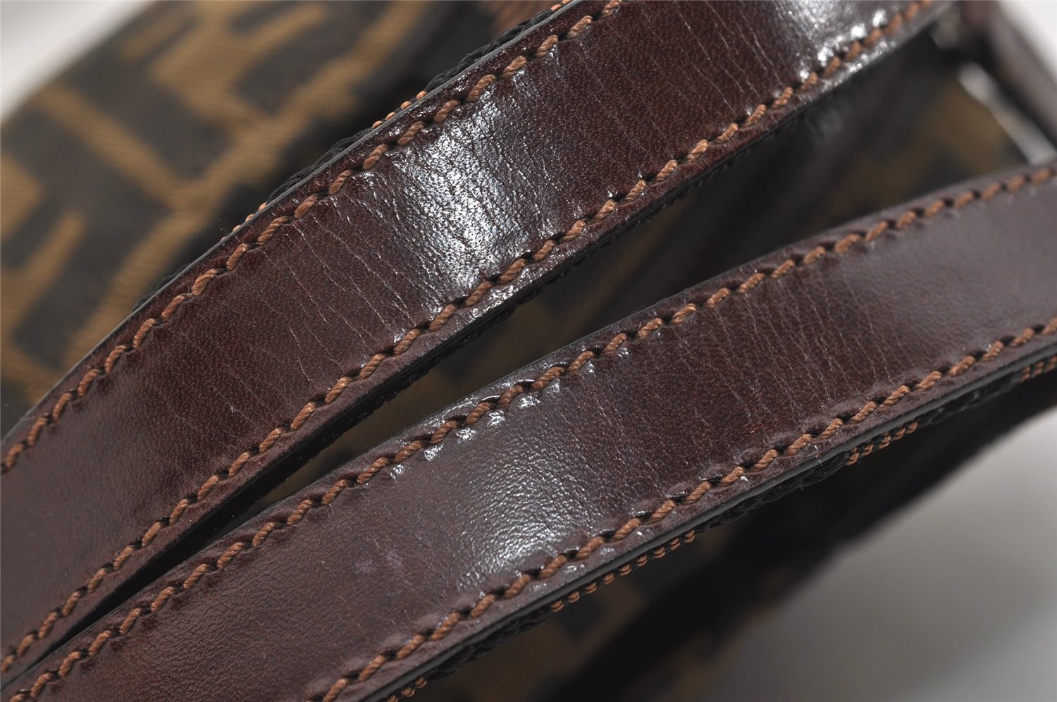 Authentic FENDI Vintage Zucca Hand Bag Purse Nylon Leather Brown 6641J
