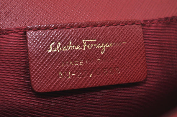 Authentic Salvatore Ferragamo Vara Ribbon Leather Chain Shoulder Bag Red 6642I