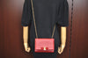 Authentic Salvatore Ferragamo Vara Ribbon Leather Chain Shoulder Bag Red 6642I