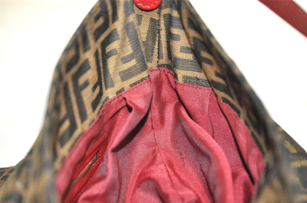 Authentic FENDI Zucca Chef Bag Shoulder Tote Bag Canvas Leather Brown Red 6643I