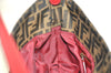 Authentic FENDI Zucca Chef Bag Shoulder Tote Bag Canvas Leather Brown Red 6643I
