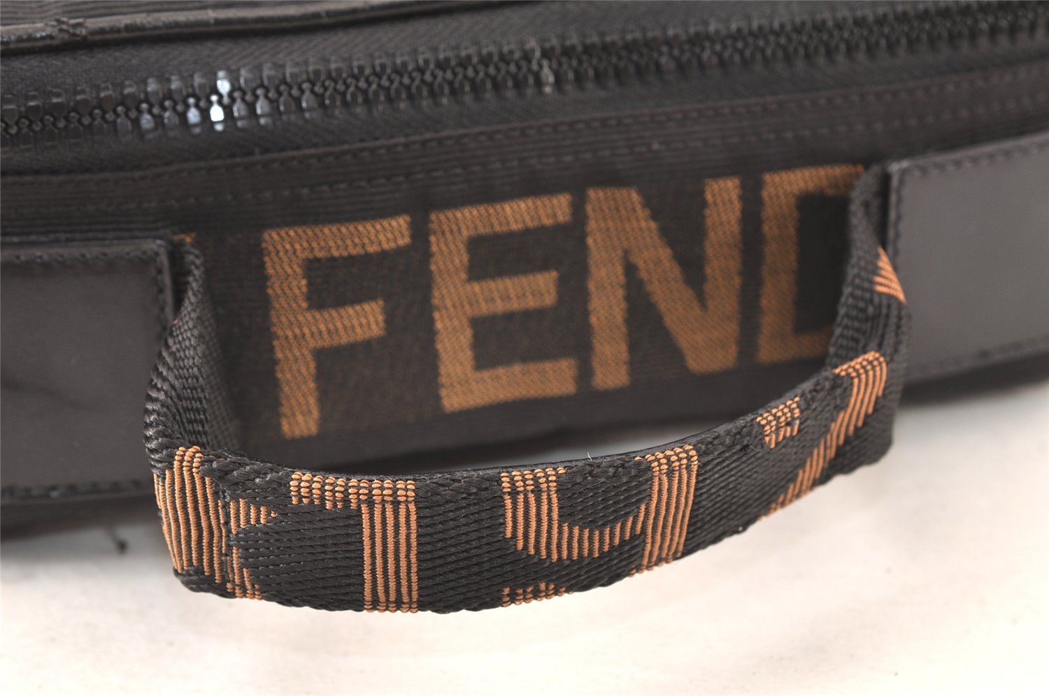 Authentic FENDI Vintage Hand Bag Purse Nylon Leather Black 6645K