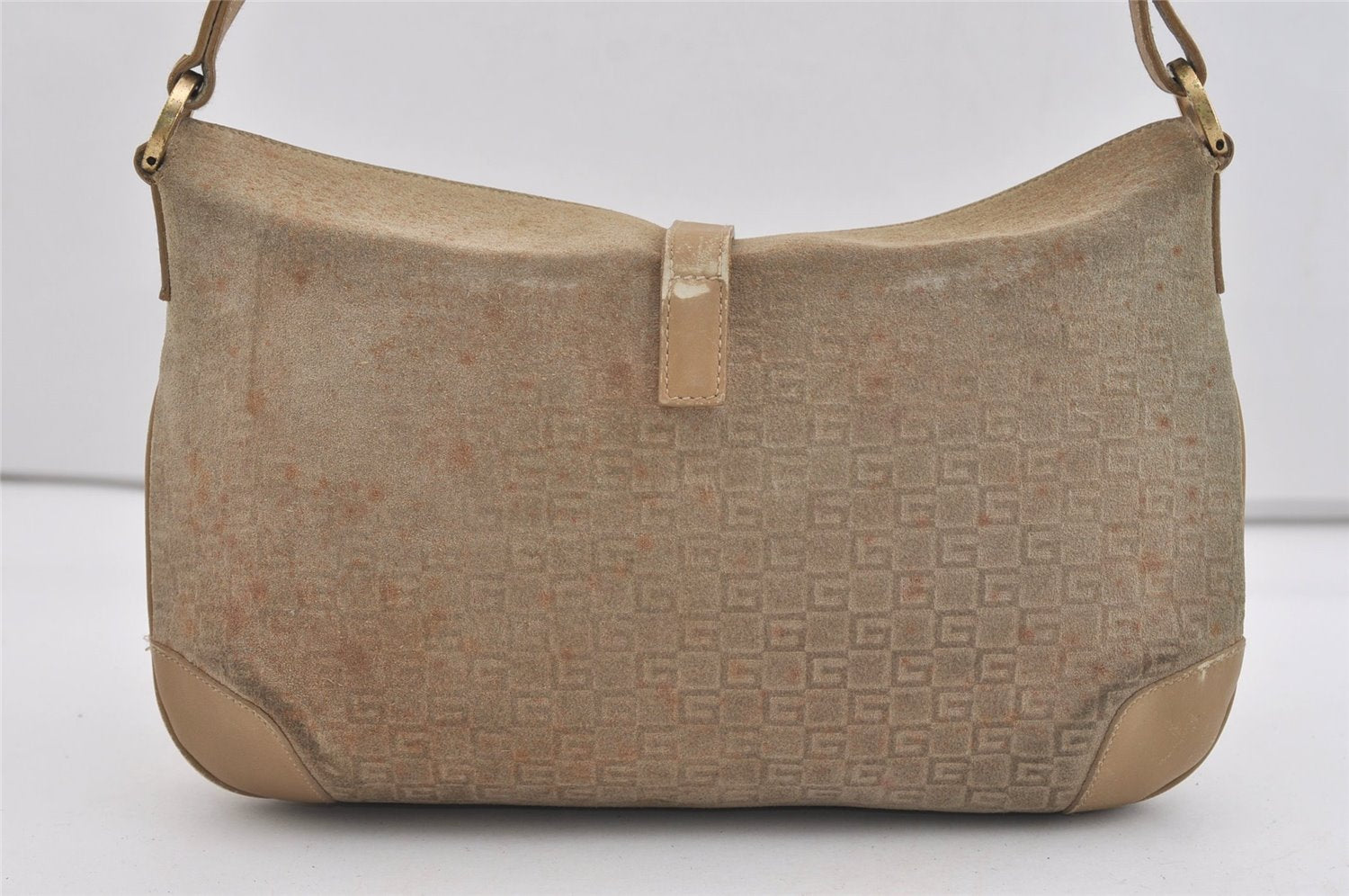 Authentic GUCCI Square GG Shoulder Hand Bag Suede Leather 0014147 Beige 6648J