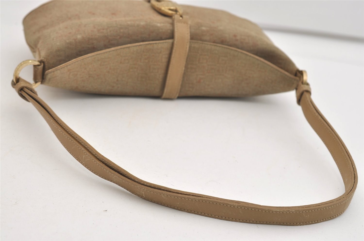 Authentic GUCCI Square GG Shoulder Hand Bag Suede Leather 0014147 Beige 6648J