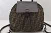 Authentic FENDI Vintage Zucca Drawstring Backpack Nylon Leather Brown 6648K