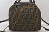 Authentic FENDI Vintage Zucca Drawstring Backpack Nylon Leather Brown 6648K