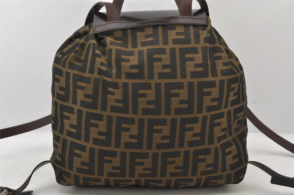 Authentic FENDI Vintage Zucca Drawstring Backpack Nylon Leather Brown 6648K