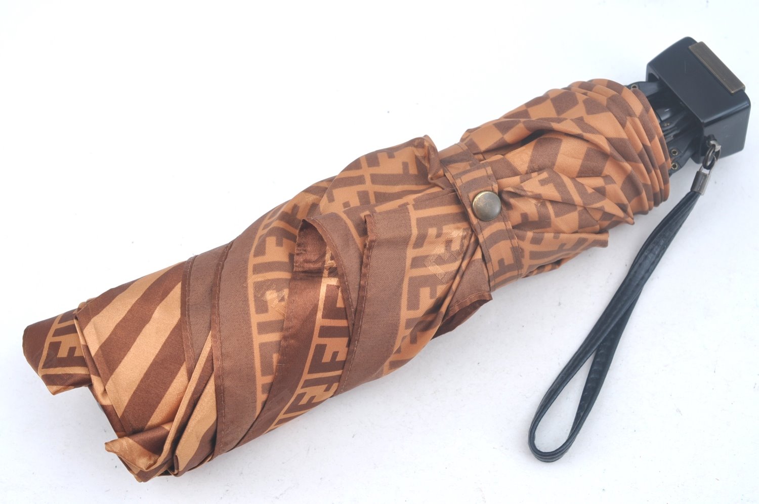 Authentic FENDI Zucchino Pequin Folding Umbrella Brown 6649J