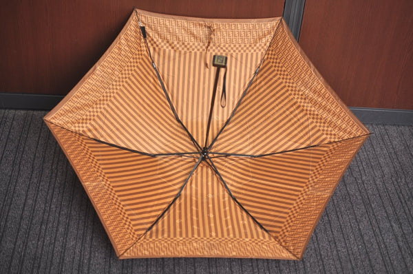 Authentic FENDI Zucchino Pequin Folding Umbrella Brown 6649J