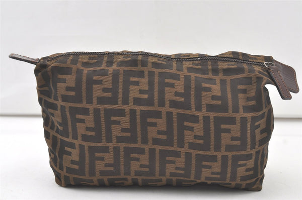 Authentic FENDI Vintage Zucca Pouch Purse Nylon Leather Brown 6662K