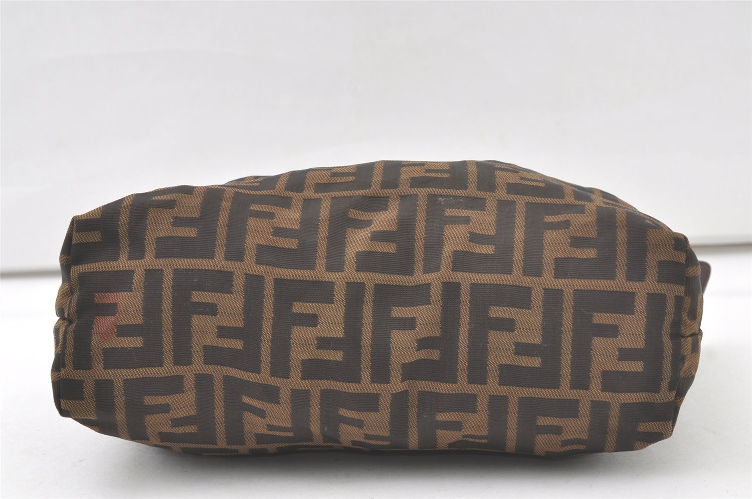 Authentic FENDI Vintage Zucca Pouch Purse Nylon Leather Brown 6662K