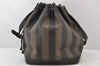 Authentic FENDI Pequin Shoulder Drawstring Bag Purse PVC Brown Black 6664K