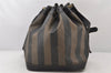 Authentic FENDI Pequin Shoulder Drawstring Bag Purse PVC Brown Black 6664K