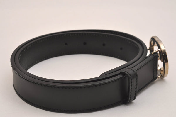 Authentic GUCCI Interlocking G Belt Leather Size 80cm 31.5" 114874 Black 6665J