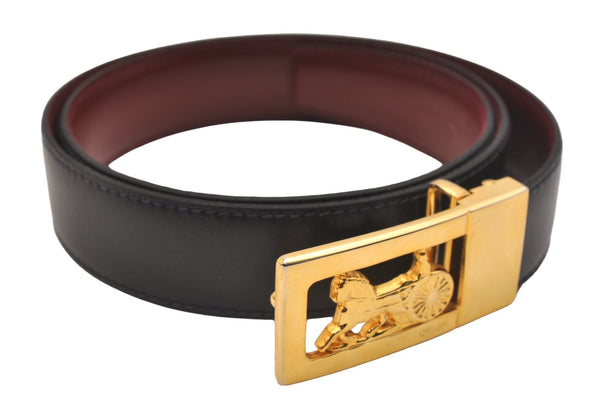 Authentic CELINE Horse Carriage Belt Leather 64.5-73.5cm 25.4-28.9" Black 6667J