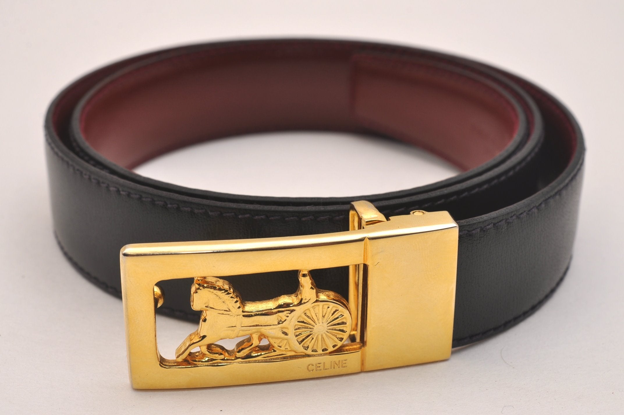 Authentic CELINE Horse Carriage Belt Leather 64.5-73.5cm 25.4-28.9