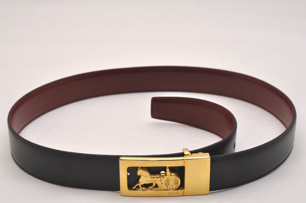 Authentic CELINE Horse Carriage Belt Leather 64.5-73.5cm 25.4-28.9" Black 6667J