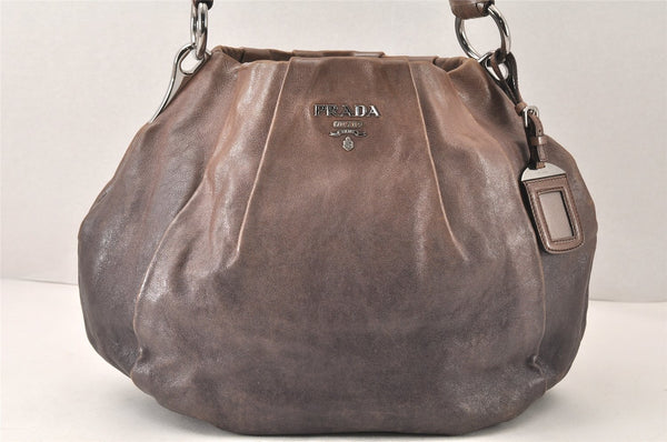 Authentic PRADA GLACE' MORDORE' Leather Shoulder Tote Bag BR4000 Brown 6668K