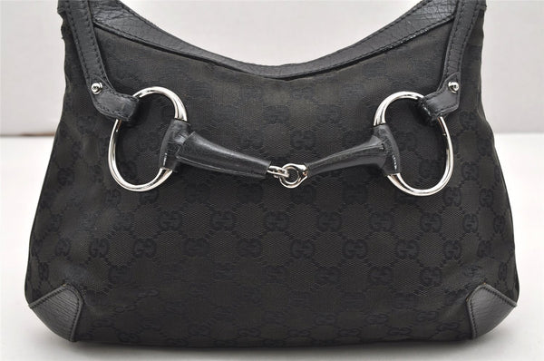 Authentic GUCCI Horsebit Shoulder Hand Bag GG Canvas Leather 114890 Black 6670K