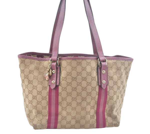 Authentic GUCCI Sherry Line Tote Bag GG Canvas Leather 137396 Beige 6671J