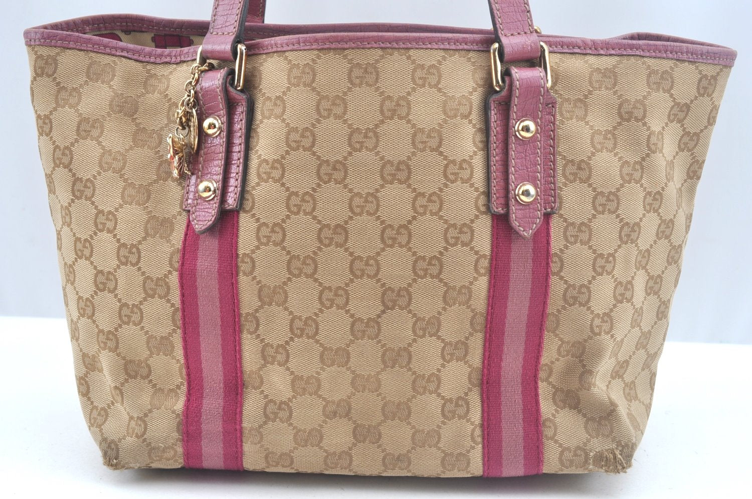 Authentic GUCCI Sherry Line Tote Bag GG Canvas Leather 137396 Beige 6671J